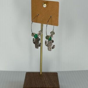 Silver Cactus Hoop Earrings with beads